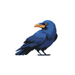 Obraz premium Stylized blue raven with large beak and expressive eyes isolated on white background, for modern or, mascot application