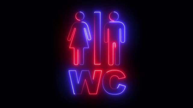 glowing neon Male and female toilet signs icon and gender symbols in for restroom identification and public signage. male and female icons separated by a line for public washroom facilities.
