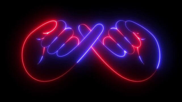 glowing neon Pinky swear icon isolated on black background. friendship and loyalty icon featuring promise gesture symbols and friendship commitment concepts. 4k video animation.
