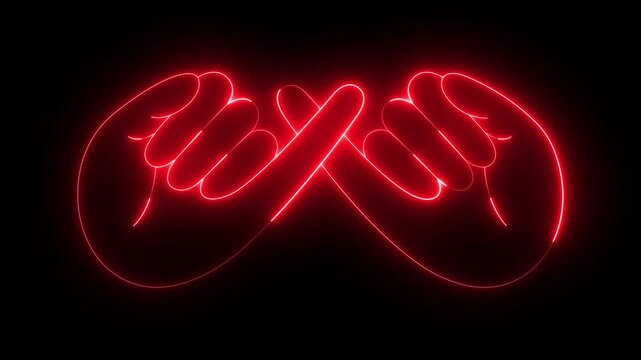 glowing neon Pinky swear icon isolated on black background. friendship and loyalty icon featuring promise gesture symbols and friendship commitment concepts. 4k video animation.