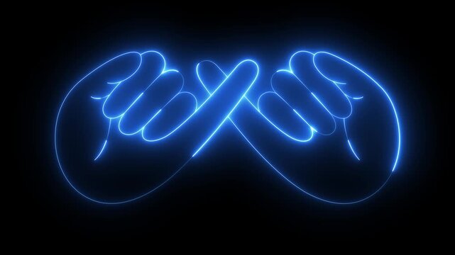 glowing neon Pinky swear icon isolated on black background. friendship and loyalty icon featuring promise gesture symbols and friendship commitment concepts. 4k video animation.