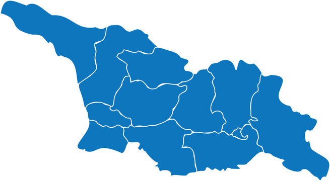Blue political map of Georgia country with regional administrative divisions
