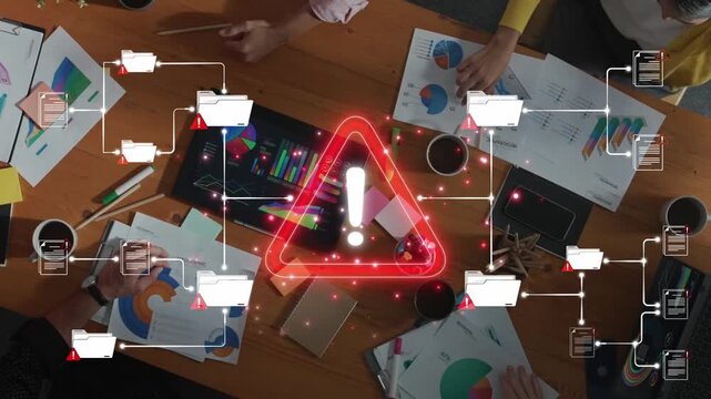 Collaborative Business Team Analyzing Risk Management Strategies and Visual Data on Table with Warning Signs and Focused Energy in Modern Office Environment Sigmoid