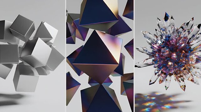 Abstract 3D Geometric Shapes Morphing and Evolving in a Seamless Loop.
