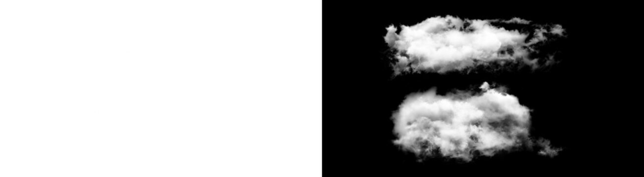 PNG image of Two fluffy white cumulus clouds with soft texture and realistic detail isolated as a high resolution set on transparent background
