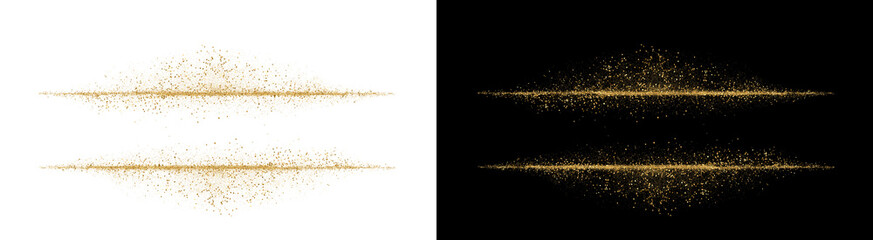 PNG image of Two horizontal lines of shimmering gold dust particles arranged in a decorative frame style effect on transparent background © rehena