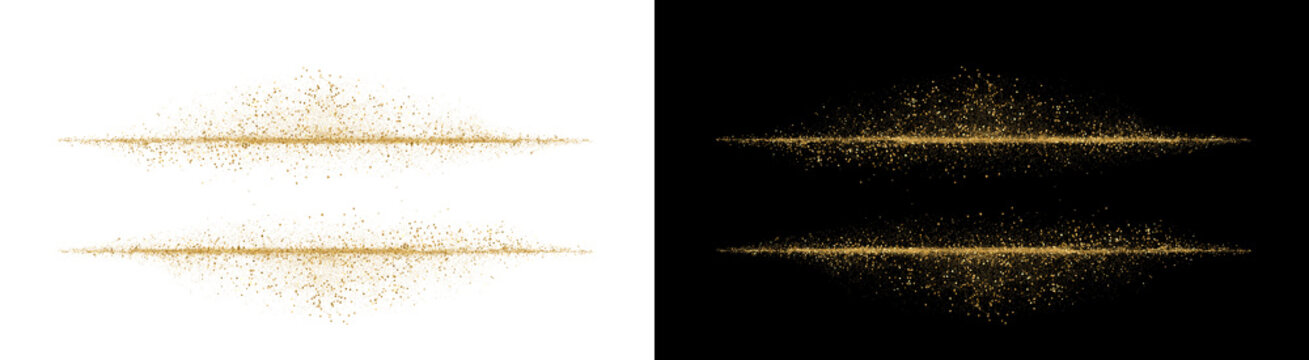 PNG image of Two horizontal lines of shimmering gold dust particles arranged in a decorative frame style effect on transparent background