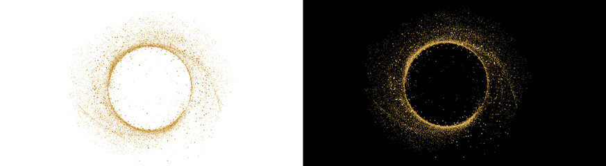 PNG image of Circular frame made of shimmering gold dust particles with a glowing magical effect and luxury texture on transparent background