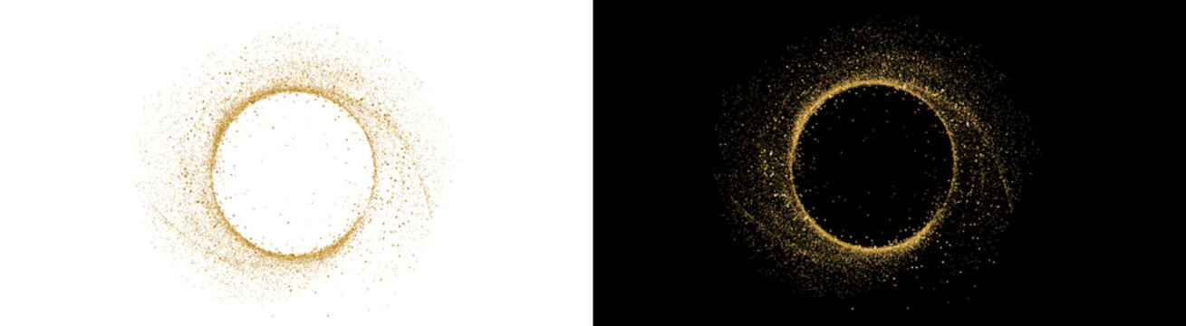 PNG image of Circular frame made of shimmering gold dust particles with a glowing magical effect and luxury texture on transparent background