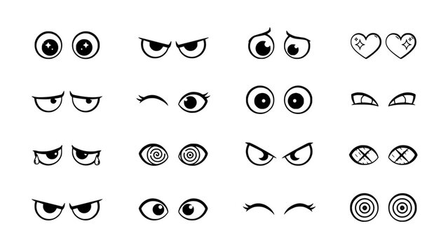 Eyes Cartoon Faces Set of Playful Expressive Emotive Doodle Icons for Design Backgrounds and Stickers Concept
