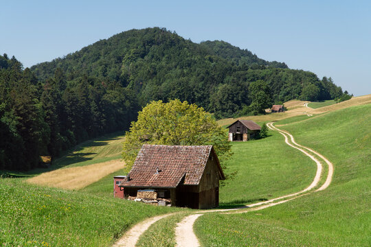 Schweiz, Baselland, Baselbiet, Zeglingen, Scheunen, Feldscheunen, Juni, Sommer, Wanderwege, Baselbieter Feldscheunenverein