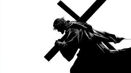 Jesus Christ silhouette with crown of thorns showing pain and suffering, sacred religious illustration of faith and passion during crucifixion moment.