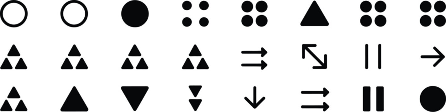 Bullet list arrow icons, modern arrow symbols for presentations navigation menus list formatting and interface design elements.