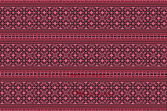 Traditional Serbian Pirot kilim seamless geometric pattern in red and black.