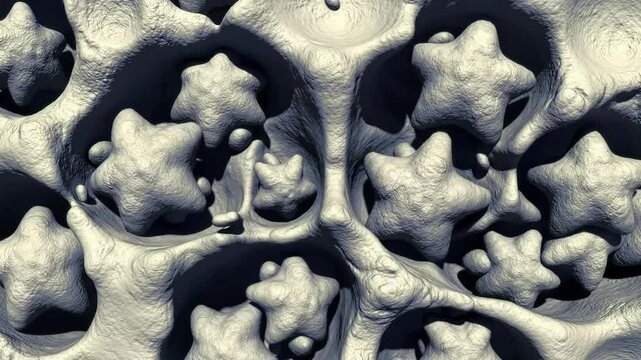 4K CGI Animation of Osteocytes Nested Within Their Lacunae Highlighting Star-Shaped Cellular Structures in Bone Tissue