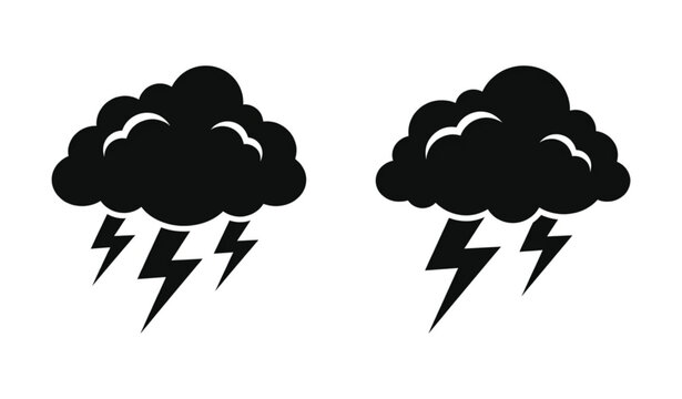 Storm Cloud Silhouette Icons with Lightning Bolts Weather Vector Illustration Set