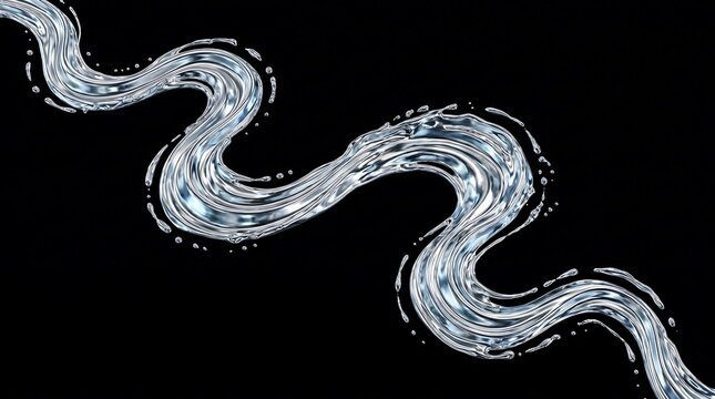 Abstract, fluid silver lines swirling gracefully against a stark, black.