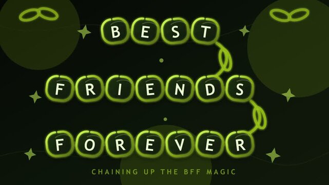 Best Friends Forever text animation with glowing effect and stars.