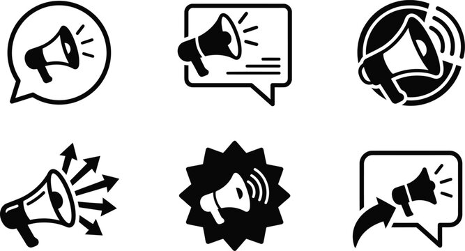 Megaphone announcement icon set communication vector symbols.