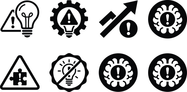 Risk assessment and failure warning signal silhouette set.