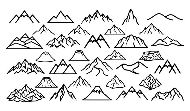 Minimalist Mountain Peak Collection with Various Landscape Outline Vector Icons