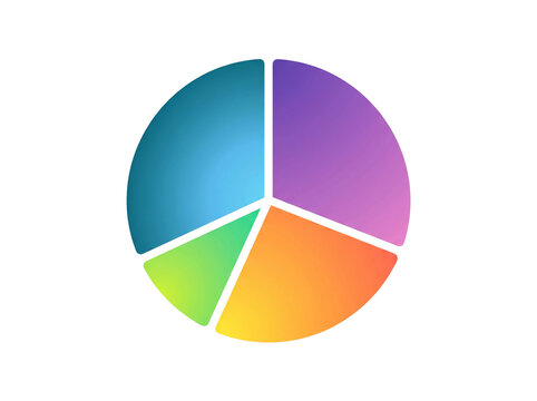 Modern circular pie chart infographic element featuring four distinct colorful gradient segments separated by white lines isolated on a clean white background for professional business data presentati