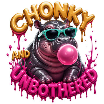 Chonky Unbothered Baby Hippo Sublimation Graphic, Cute Sassy Animal T-Shirt Design, Body Positive PNG