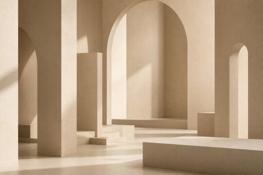 Minimal beige abstract backgrounds with elegant geometric shapes, soft shadows and modern neutral textures for luxury branding.