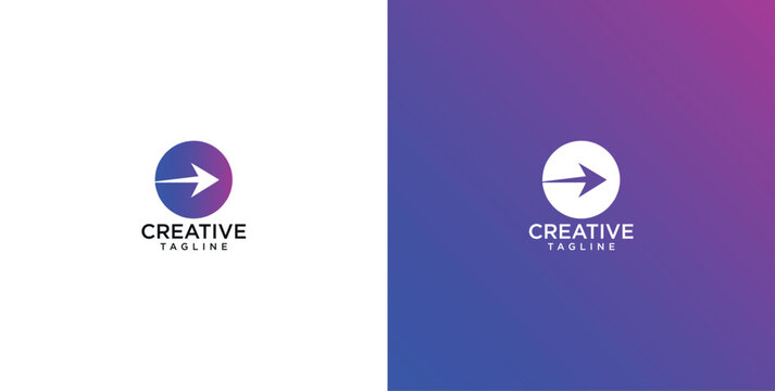 Modern abstract arrow logo template for business growth and forward direction identity with purple gradient