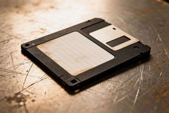Vintage floppy disk on scratched metal surface