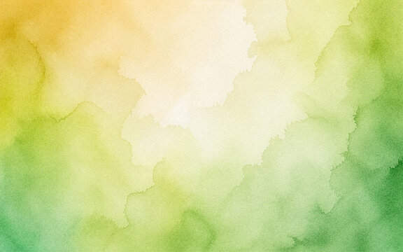 Green Yellow Watercolor Abstract Background with Soft Organic Paint Wash, Pastel Gradient, Cloudy Paper Texture, Nature Inspired Artistic Backdrop, Water Color