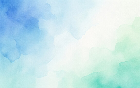 Blue Aqua Mint Watercolor Abstract Background with Soft Cloudy Paint Wash, Hand Painted Paper Texture, Gentle Gradient and Artistic Color Blend, Water Color