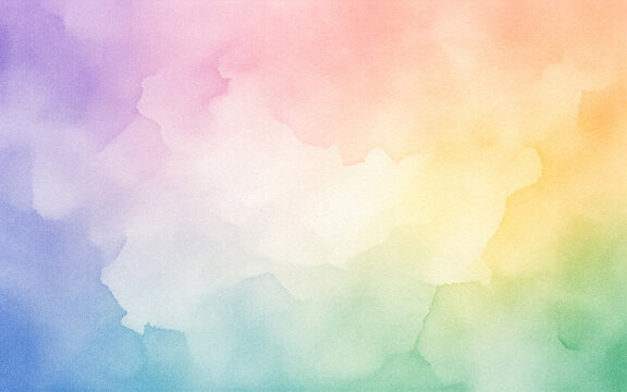 Pastel Rainbow Watercolor Abstract Background with Soft Multicolor Gradient, Artistic Paint Wash, Cloudy Paper Texture and Organic Color Splash, Water Color