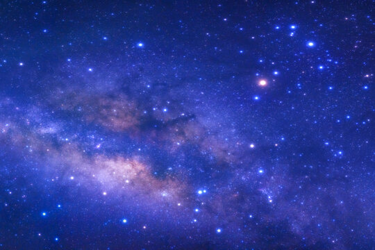 Panorama night sky space background, Starry universe in dark blue sky, Milky way galaxy with stardust field in deep universe