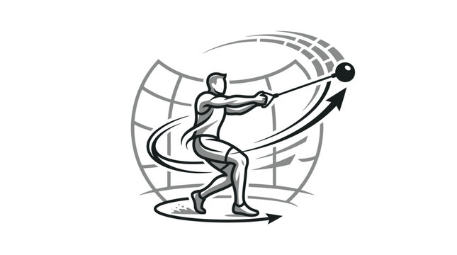 Male athlete throwing hammer with dynamic motion.