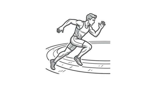 Male athlete sprinting on a track line art illustration.