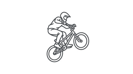 Fototapeta premium Mountain bike rider performing a wheelie stunt.