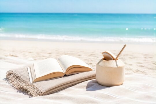 Minimal tropical beach backgrounds with crystal clear water, soft white sand and summer copy space for travel and vacation concepts.