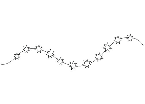 A continuous line drawing of a string of eightpointed stars arranged in a wavy pattern