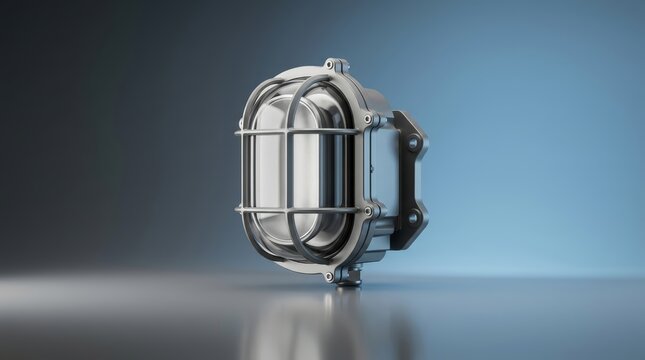 Explosion proof bulkhead light 3D render hazardous area enclosed illumination fixture for offshore facilities and industrial safety