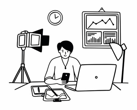 professional social media influencer creating contn vector illustration