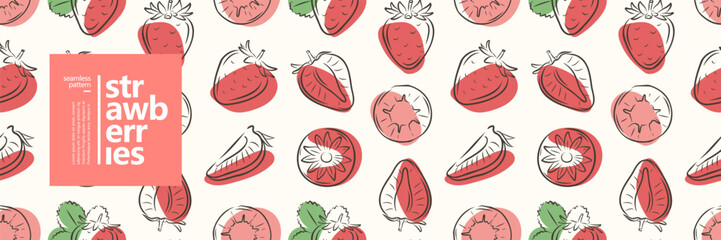 Juicy strawberry vector seamless pattern for decor, wallpaper, covers, textiles and wrapping paper. Hand drawn berries arranged in bright summer design © Лилия Агапова