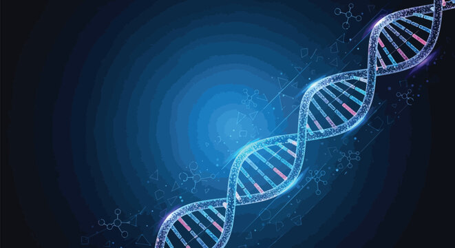 Glowing DNA double helix, spiral structure, genetic code, biotechnology concept