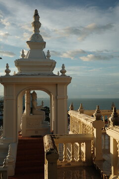 sunset against the backdrop of an old temple
