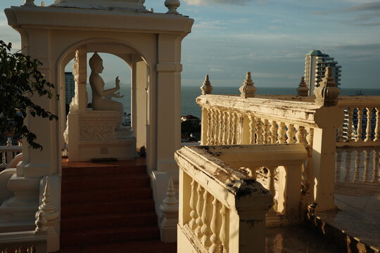 sunset against the backdrop of an old temple