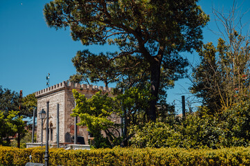 Naklejka premium Historic stone pavilion surrounded by gardens in Erice, Sicily
