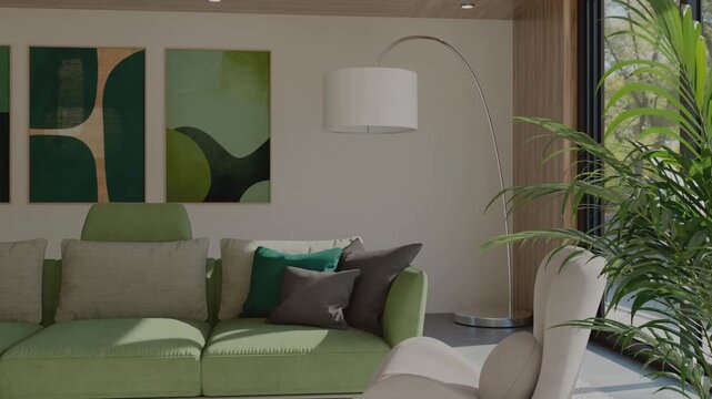 3d video rendering Camera movement footage contemporary interior modern design Tilt Up, Tracking Shot Panning Stylish interior house Lockdown Shot movie clip