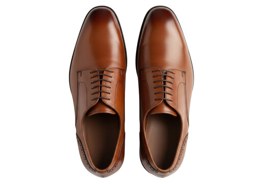 Elegant brown leather oxford shoes with brogue detailing during studio lighting Isolated on transparent background