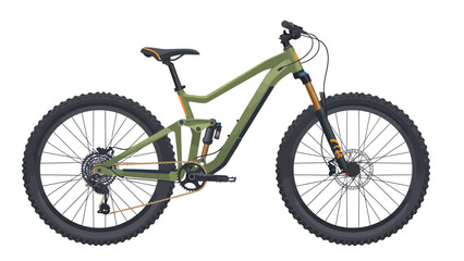 Naklejka premium Modern olive green full suspension mountain bike for off-road cycling and trail riding isolated on white