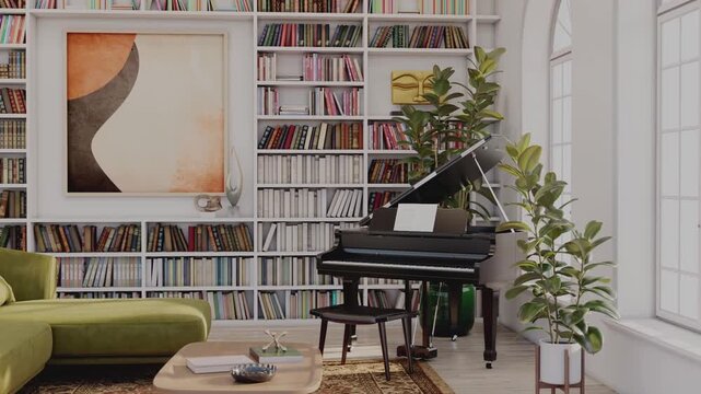 3d video rendering Camera movement footage contemporary interior modern design Tilt Up, Tracking Shot Panning Stylish interior house Lockdown Shot movie clip